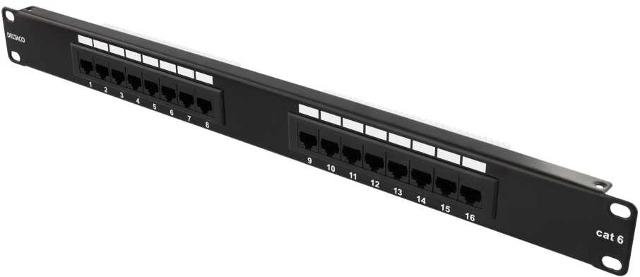 Deltaco Patch UTP panelė 19" 16xRJ45, Cat6, UTP, 1U, 10Gbps / PAN-102