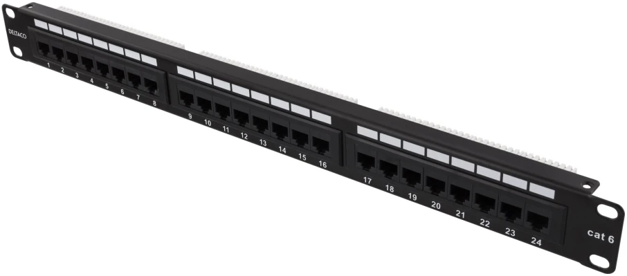Deltaco Patch UTP 1U, 19" metalinė panelė 24xRJ45, Cat6 / PAN-108