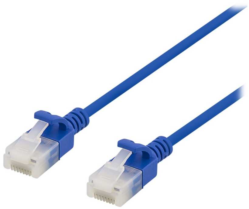 DELTACO U/UTP Cat6a jungiamasis kabelis, plonas, 3,5 mm skersmens, 1,5 m, mėlynas