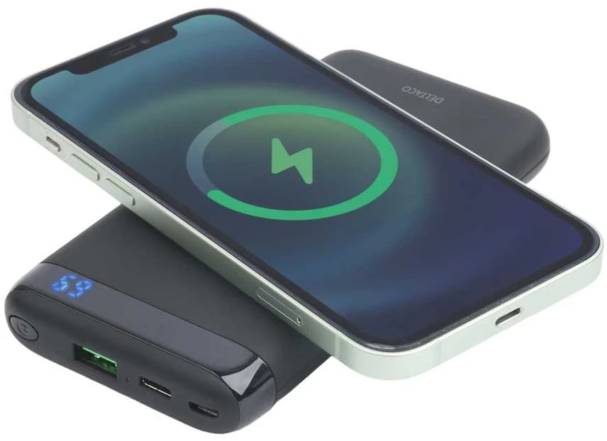 Deltaco PB-Q1003, 10000 mAh, ličio polimeras (LiPo), belaidis įkrovimas, 18 W, juodas