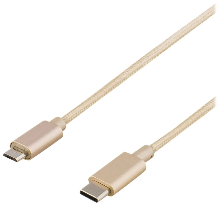 DELTACO PRIME USB kabelis, 2.0, C tipo ma, Micro-B tipo ma, 1 m, auksinis