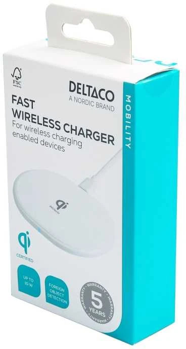 Bevielis kroviklis DELTACO, 10 W, USB-C, Qi, baltas QI-1039 / 1902335
