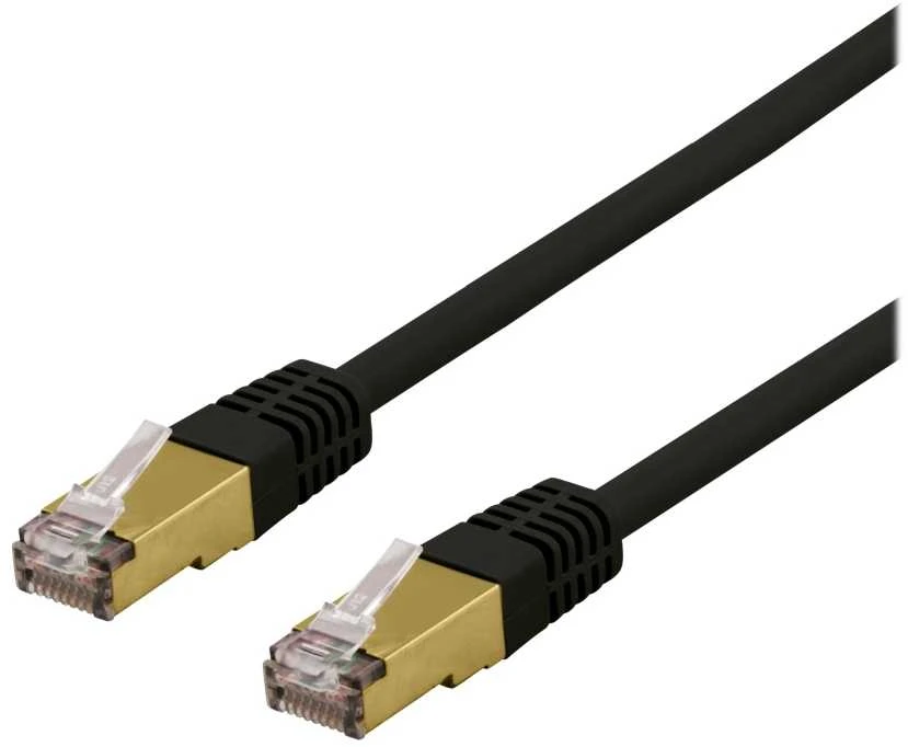 DELTACO S/FTP Cat6a jungiamasis kabelis, delta sertifikuotas, LSZH, 0,5 m, juodas