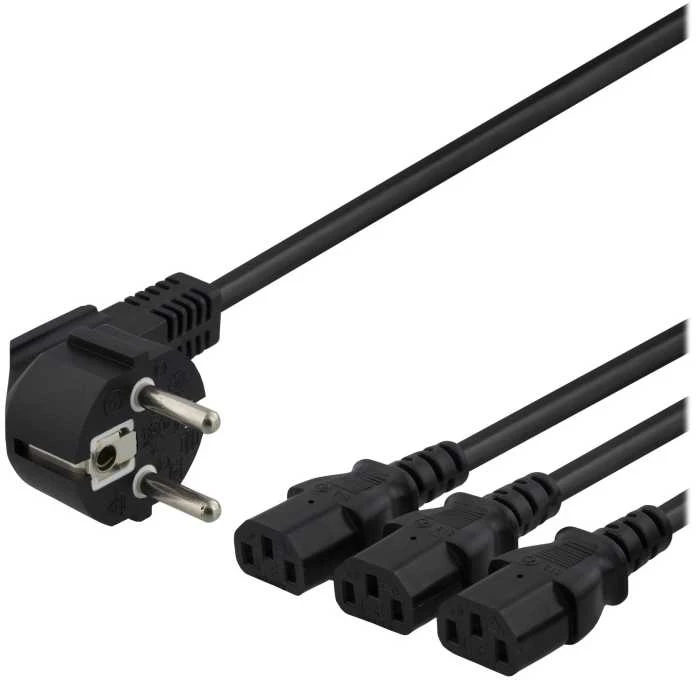 DELTACO „device-Y“ laidas, 3 krypčių CEE 7 / 7-3xIEC C13, 1m + 2m, juodas DEL-109I
