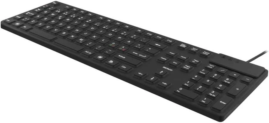 Gumuota klaviatūra DELTACO, silikoninė, IP68, 105 klavišai, Skandinaviška, juoda TB-501