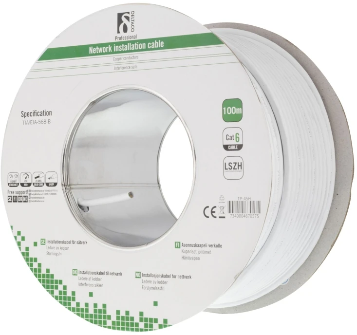 UTP Cat6 Kabelis DELTACO, 100m, baltas / TP-45H