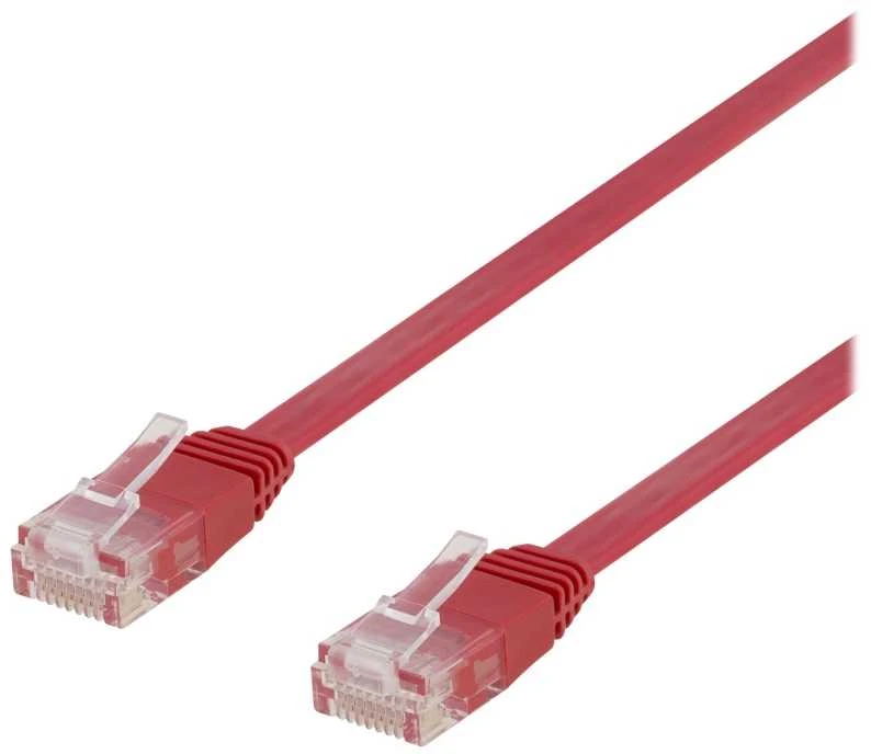 Deltaco TP-610R-FL, 10 m, Cat6, U/UTP (UTP), RJ-45, RJ-45, raudonas