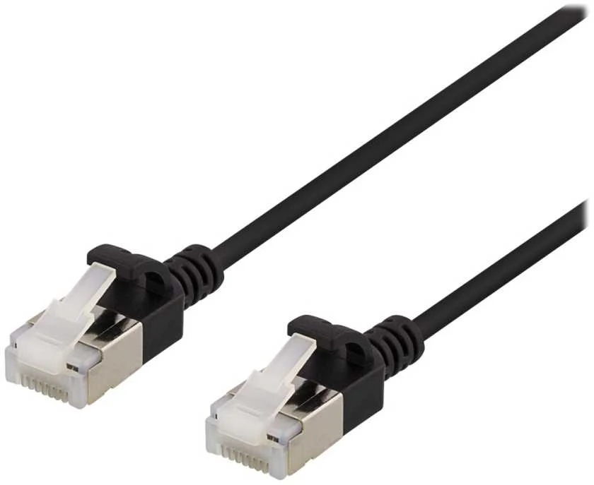 DELTACO U/FTP Cat6a jungiamasis kabelis, plonas, 3,8 mm skersmens, 5 m, juodas