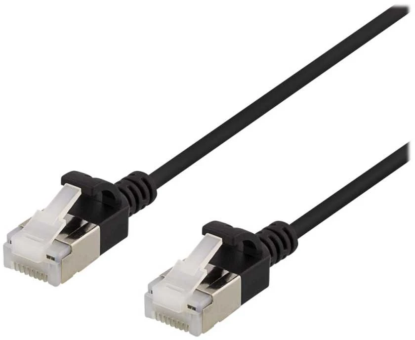 DELTACO U/FTP Cat6a jungiamasis kabelis, plonas, 3,8 mm skersmens, 1 m, juodas