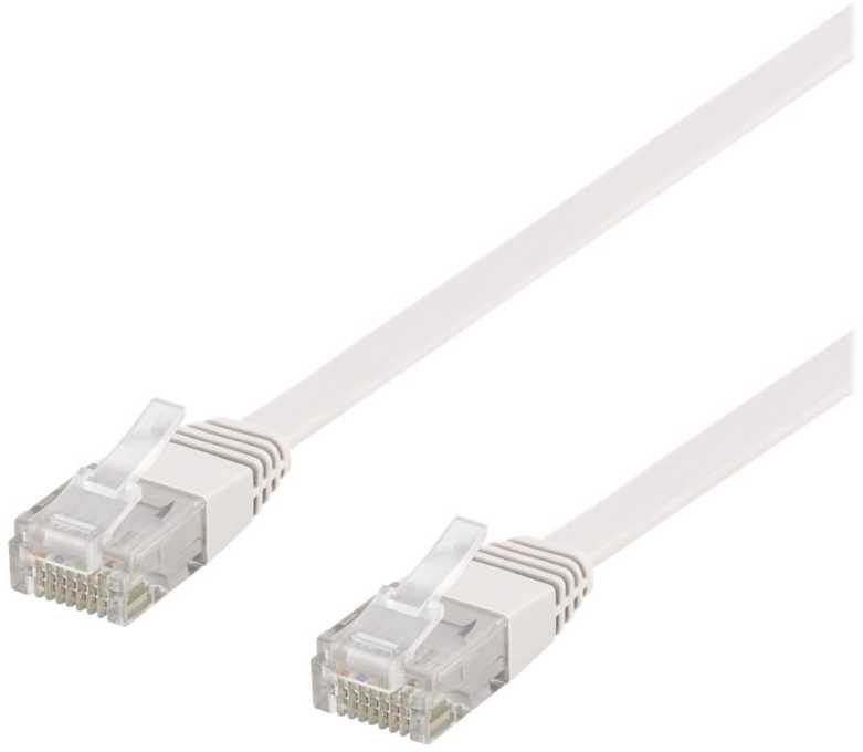 Deltaco U/UTP Cat6 jungiamasis kabelis, plokščias, 0,3 m, 250 MHz, baltas