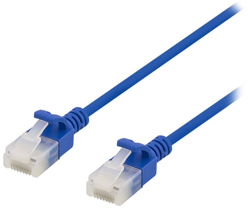 DELTACO U/UTP Cat6a jungiamasis kabelis, plonas, 3,5 mm skersmens, 0,3 m, mėlynas