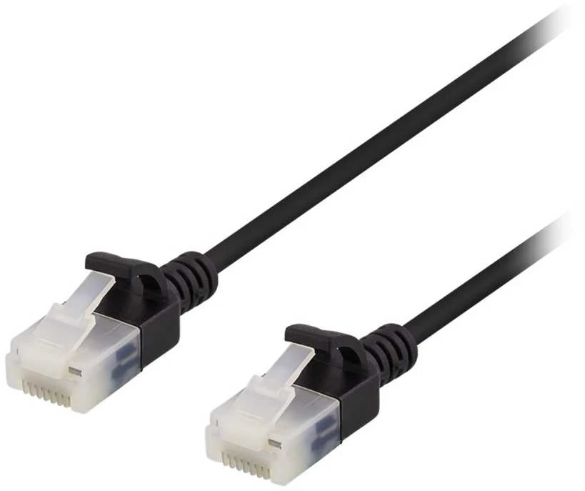 Deltaco Cat6a juodas patch kabelis RJ45 jungtys