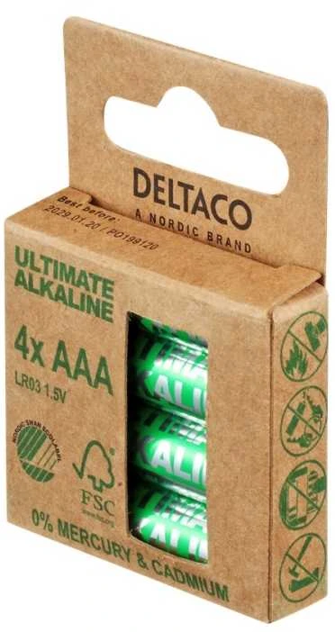 Ultimate Alkaline AAA baterijos DELTACO pažymėta ekologiniu ženklu „Nordic Swan“, 4 vnt. pakuotė / ULT-LR03-4P
