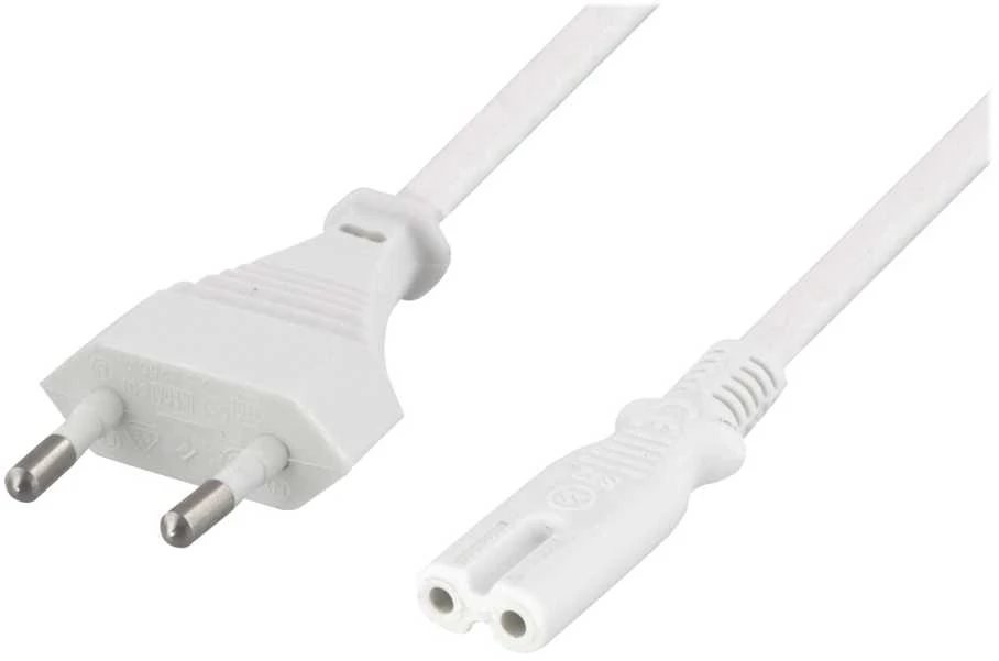 DELTACO maitinimo laidas, CEE 7/16 IEC 60320 C7, 2m, baltas DEL-109J
