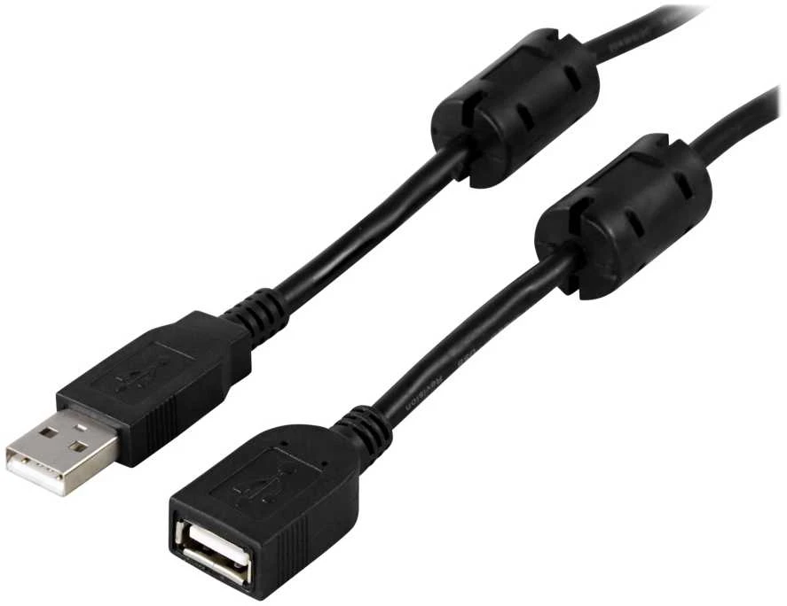 DELTACO USB 2.0 laidas, A tipas - A tipas - Ferrito Sherdys, 2m, Juodas / USB2-12FS