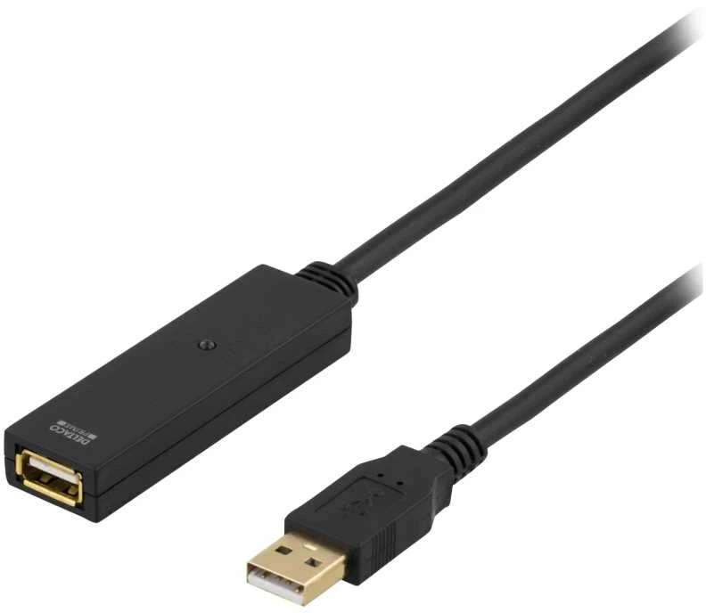 Kabelis DELTACO USB 2.0, 20.0m, juodas / USB2-EX20M