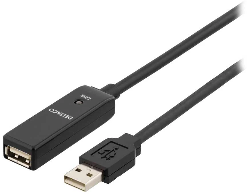 Kabelis DELTACO USB 2.0 ilgintuvas, 5.0m, aktyvus, juodas / USB2-EX5M