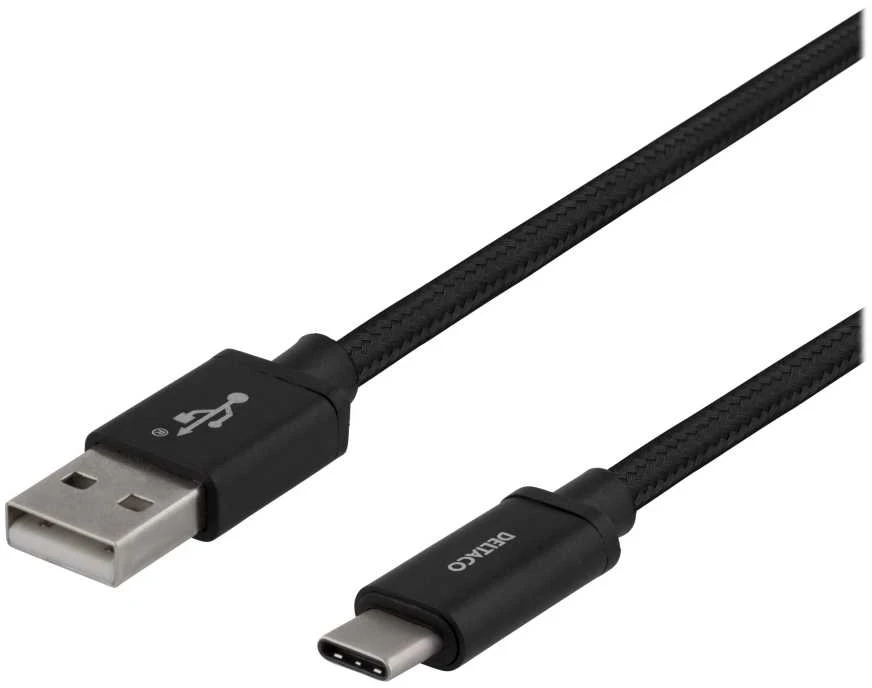 USB-A į USB-C laidas, 2 m, USB 2.0, pintas, juodas DELTACO / USBC-1134M