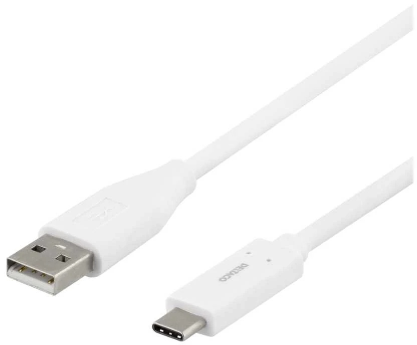 USB-C į USB-A kabelį, 2 m, 3A, USB 2.0, baltas DELTACO / USBC-1011M