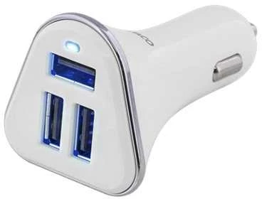 Auto įkroviklis DELTACO 5,2A, 3xUSB, baltas/sidabrinis / USB-CAR102