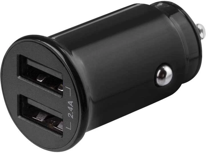 DELTACO 12/24 V USB įkroviklis su dvigubomis USB-A jungtimis, 2,4 A, 12 W, juodas USB-CAR124