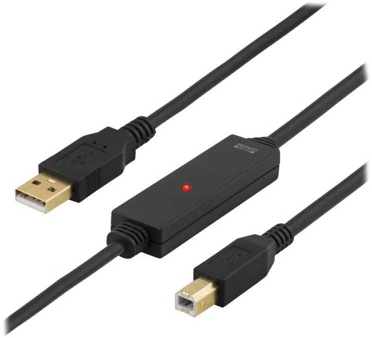 Kabelis DELTACO USB 2.0 "AB", 10m, aktyvus, juodas / USB-EX10M