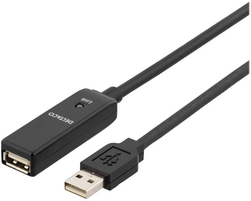 Kabelis DELTACO USB 2.0 ilgintuvas, 10.0m, aktyvus, juodas / USB2-EX10M