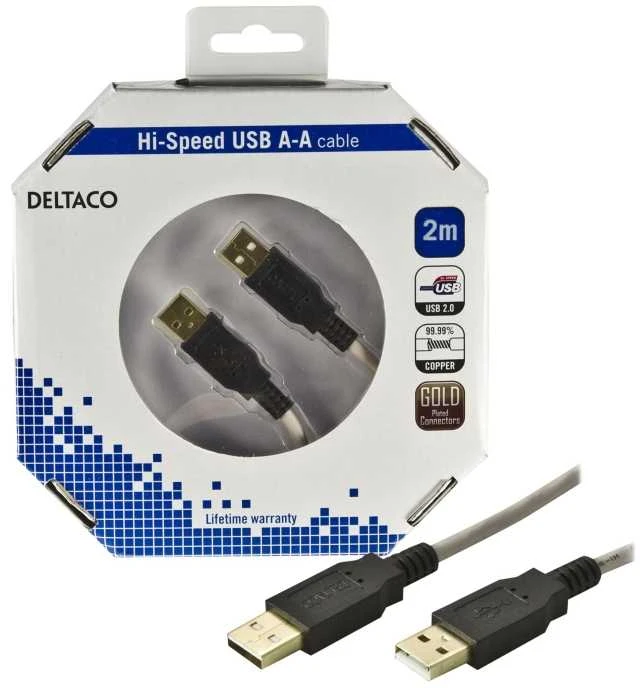 Kabelis DELTACO USB 2.0 "A-A", 2.0m, baltas-juodas / USB2-8-K