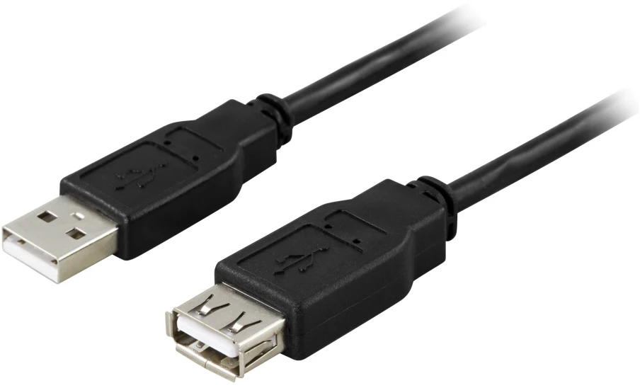 Kabelis DELTACO USB 2.0 Type A ha - Type A ho 2m, 2m, juodas / USB2-12S