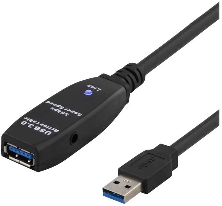 DELTACO PRIME aktyvus USB 3.0 prailginimo kabelis, A tipo vyriškas į A tipo moteriškas, 3m, juodas/ USB3-1001