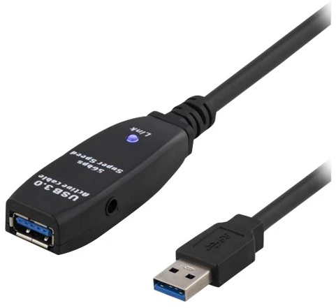 DELTACO PRIME aktyvus USB 3.0 prailginimo kabelis, A tipo vyriškas - A tipo moteriškas, 7m, juodas/ USB3-1004