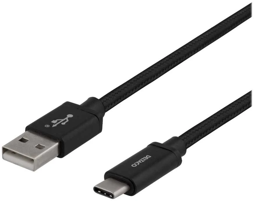 USB-A į USB-C laidas, 1 m, USB 2.0, pintas, juodas DELTACO / USBC-1132M