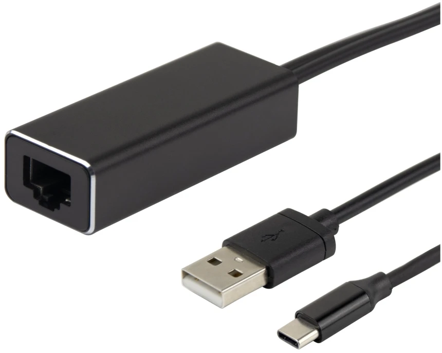 Eterneto adapteris DELTACO transliavimo įrenginiams, 1 m, 100 Mbps, USB-A + USB-C, juodas / USBC-CAST-ETH / 1903162