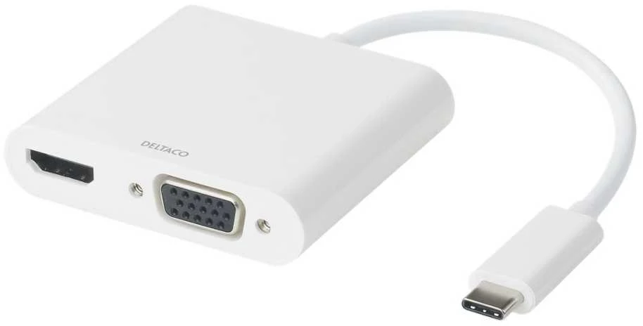 DELTACO USB-C Adapteris, HDMI / VGA / Audio / USB-C, 100W USB-C PD 3.0, baltas/ USBC-HDMI16