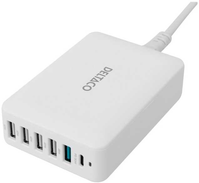 DELTACO daugiafunkcis 6 USB įkroviklis, 4x USB-A, 1x USB-A 18W, 1x USB-C PD 30W / USBC-MO100 / 1902112