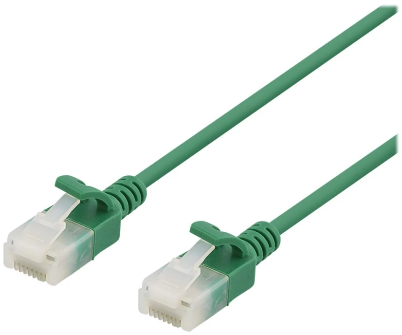 DELTACO U/UTP Cat6a jungiamasis kabelis, plonas, 3,5 mm skersmens, 1 m, žalias