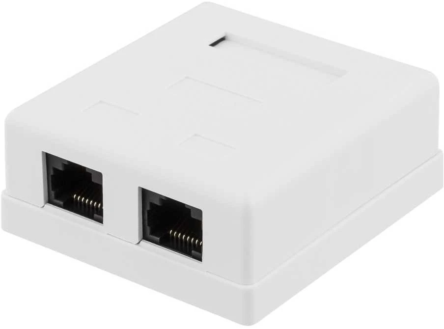 Neapsaugotas tinklo lizdas, UTP 2xRJ45, Cat6 DELTACO balta / VR-219