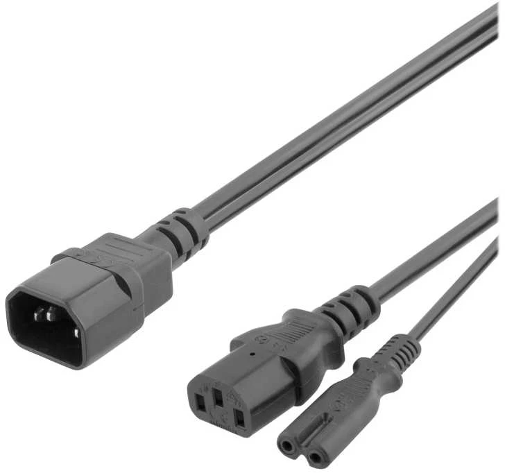 Y-Splitter maitinimo laidas nuo C14 iki C13 + C7, 0,5 DELTACO juodas / DEL-109YA