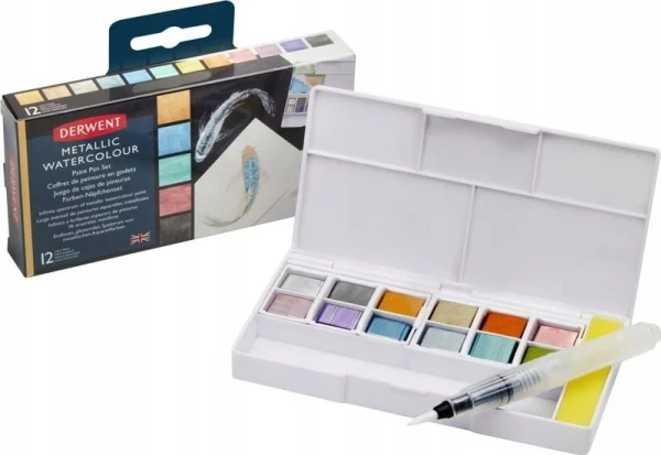 Derwent Metallic Watercolor Paint 12 Pan Palette -akvarellilajitelma