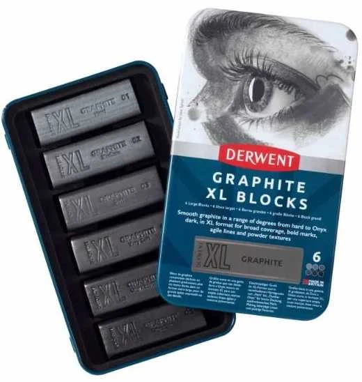 Derwent XL grafito blokeliai, 6 vnt. skardinės