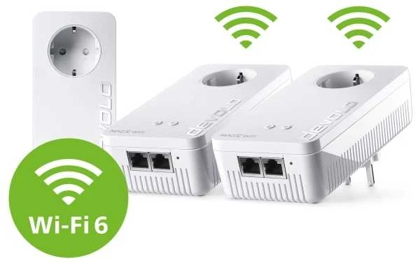 Maršrutizatorius „devolo Magic 2 WiFi 6 next Powerline“ daugiapakopis rinkinys, 2 x „devolo Magic 2 WiFi 6 next“ adapteriai, 1 x „devolo Magic 2 LAN“ adapteris