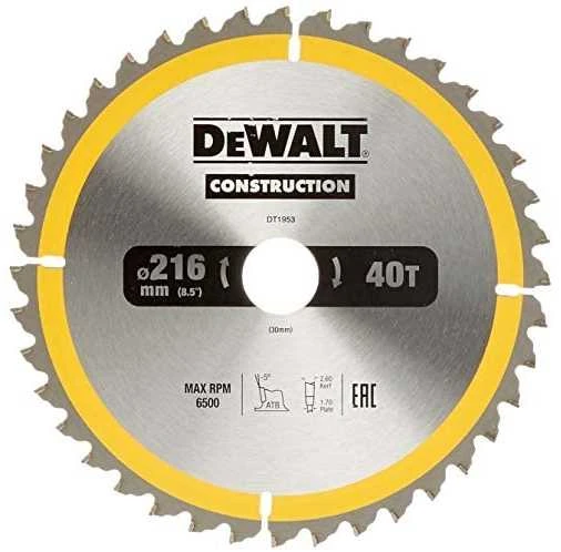 Pjovimo diskas medienai DeWalt; 216x2,6x30,0 mm; Z40; -5°