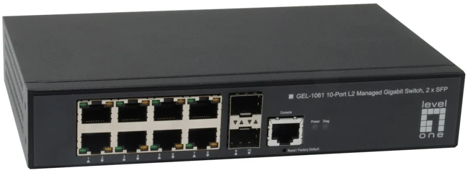Šakotuvas Level One Carruzzo LevelOne GEL-1061 tinklo komutatorius Valdomas L2 Gigabit Ethernet (10/100/1000) Juoda