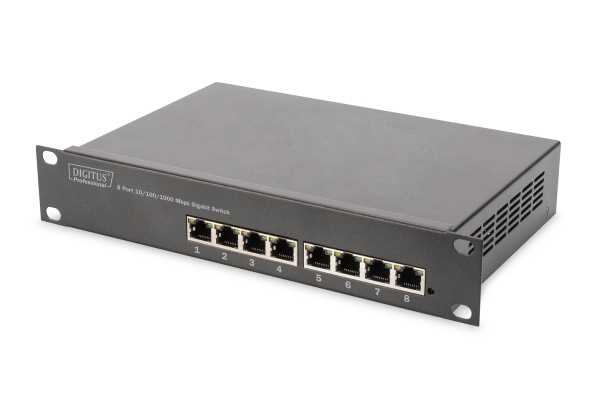 Šakotuvas Digitus DN-80114-1 tinklo komutatorius Ne-valdomas Gigabit Ethernet (10/100/1000) 1U Pilka