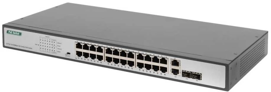 Šakotuvas Digitus Skaitmenas | Greitas Ethernet PoE jungiklis 24 prievadų PoE + 2 Combo, 370 W PoE | DN-95343 | Nevaldomas | Darbalaukis | Maitinimo tipas Vidinis