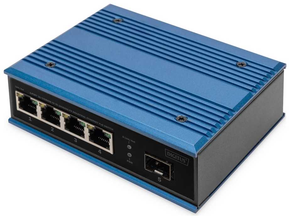 Šakotuvas DIGITUS Switch Ind. 4-Port 10/100 30W PoE Nevaldoma mėlyna
