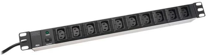 Assmann Electronic DIGITUS 19 colių išėjimo juostelė 10x juodas 10A 2500W Alu profilio apsauga nuo perkrovos C14 kištukas