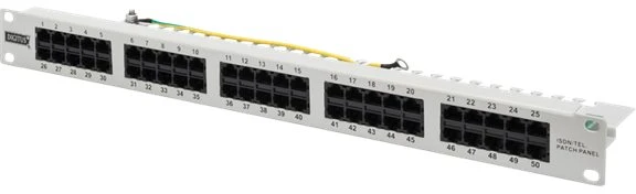 „Assmann Electronic DIGITUS CAT 3 ISDN“ komutacinė panelė, neekranuota, 50 prievadų RJ45 8P4C LSA 1U, montuojama ant stovo, pilkos spalvos RAL 7035