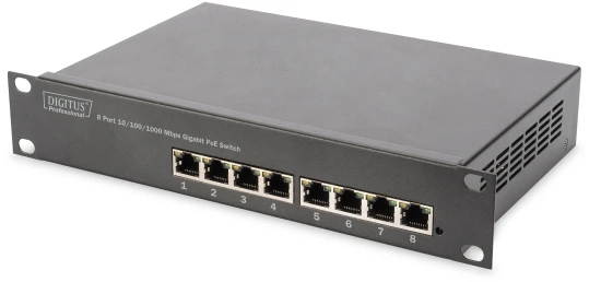 Šakotuvas Switch Digitus Gigabit Ethernet PoE 8-port 10'' 80 W (DN-95317-1)