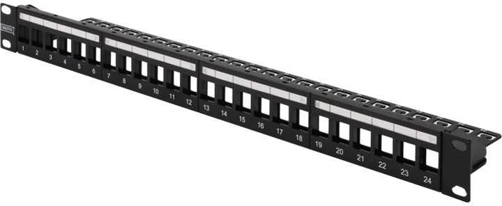 Šakotuvas Assmann Electronic DIGITUS Modulinis patch panelis ekranuotas 24 prievadų tuščias 1U stovo tvirtinimo spalva juodas skaidrūs logotipo laukai